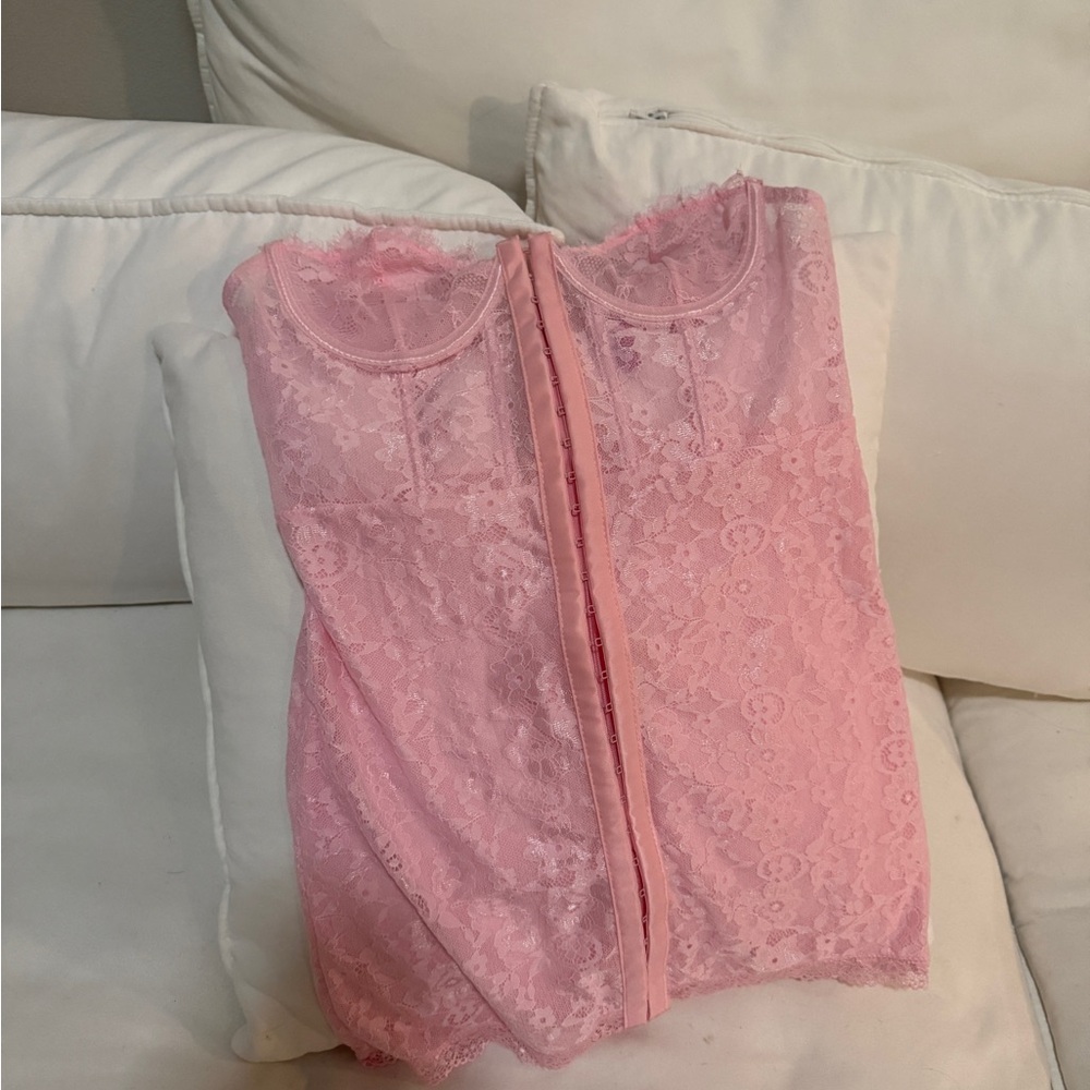 Sugar Thrillz Powder Pink Lace Bustier with Front Hooks dolls kill